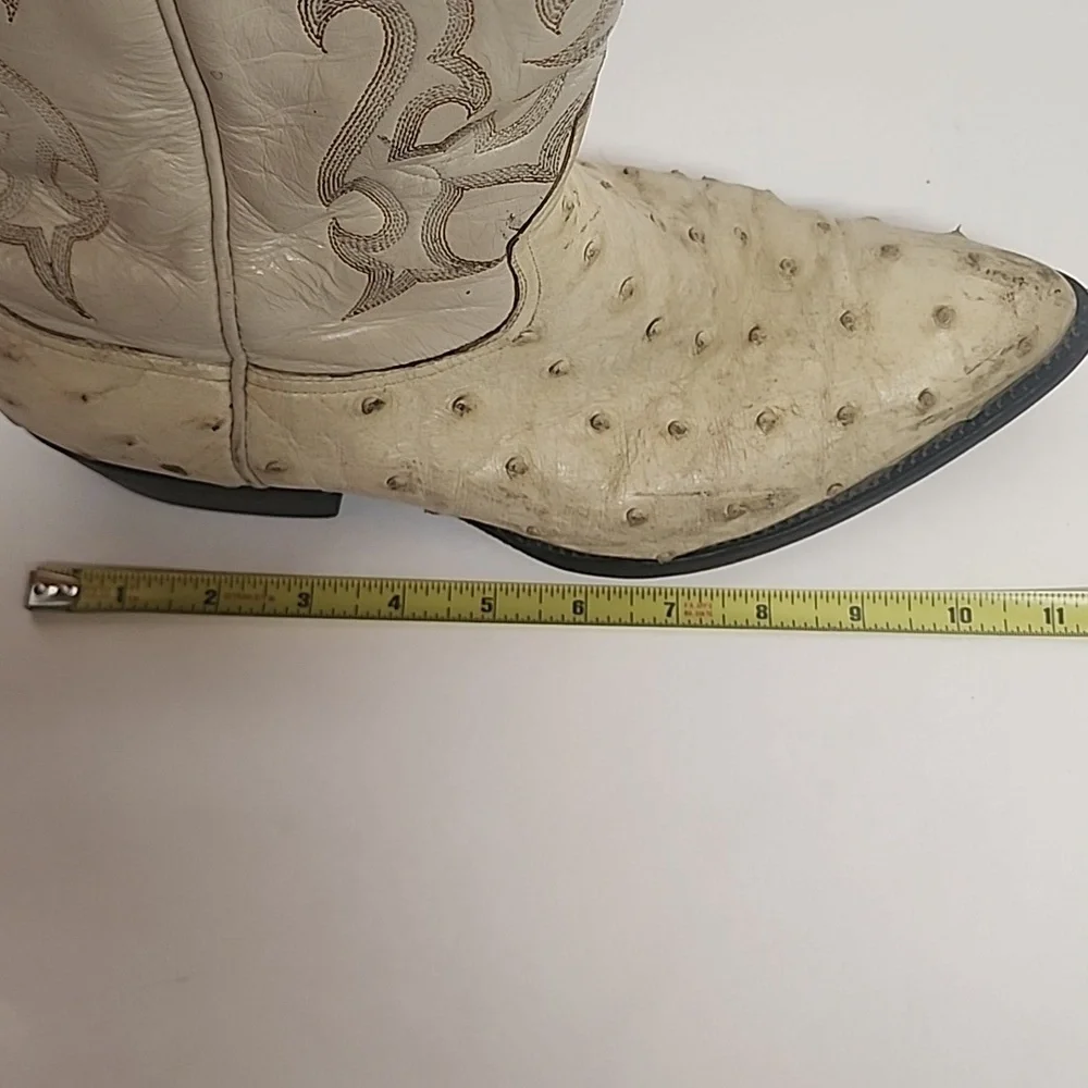Diego Vintage Made In USA Beige Ostrich Leather Rare Find Western Cowboy Boots